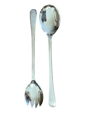 Vintage Sheffield England Silver Plate Salad Serving Spoon Fork Set Minimalist
